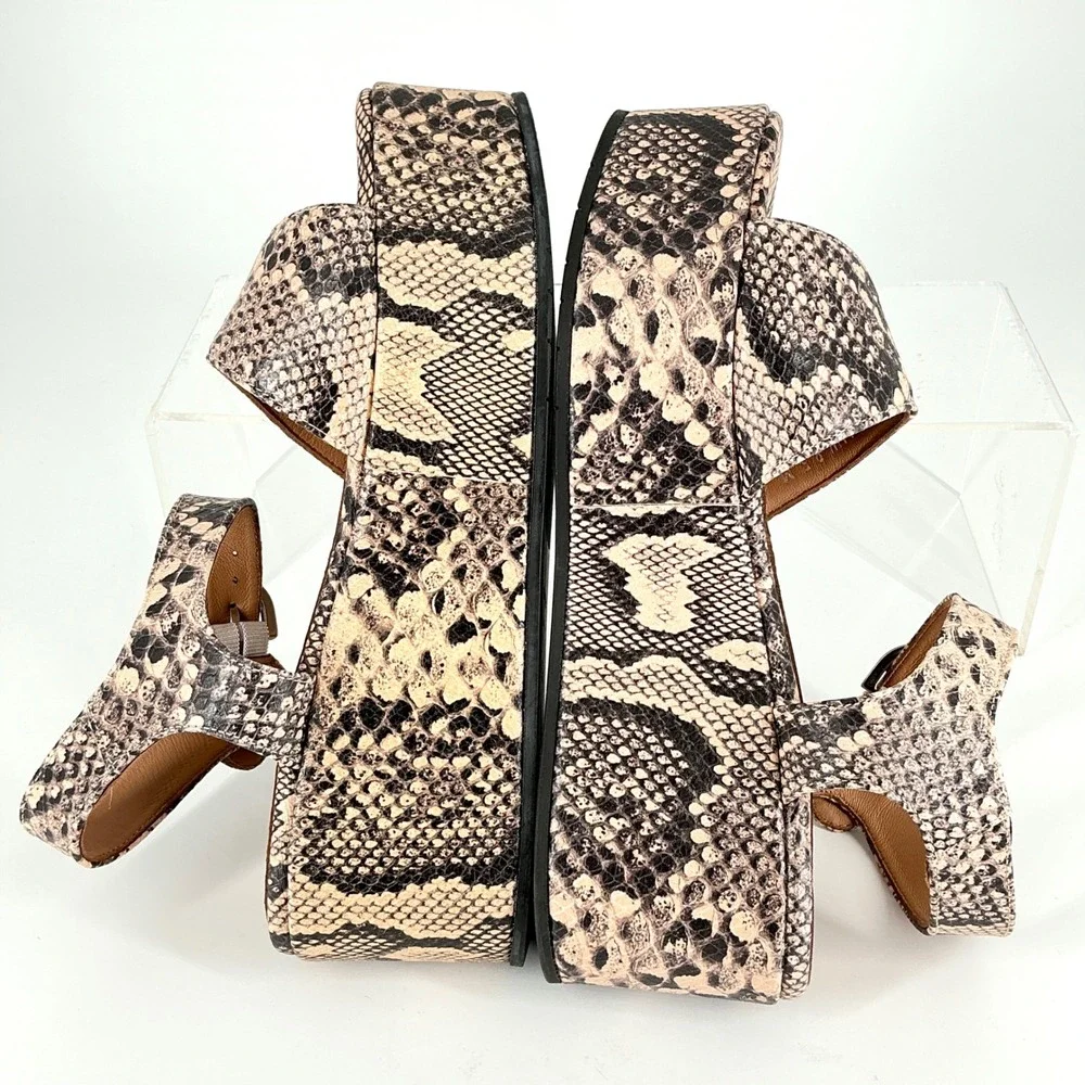 Aquatalia Size 8.5 Snake Print Leather Platform Sandals Neutral NEW Dinah $345